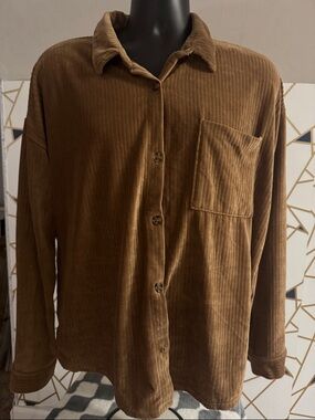 No Boundaries Corduroy Button-Up Shirt in Light Brown